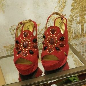 Rare Carlos Santana Romantica Red slingback sz 7.5